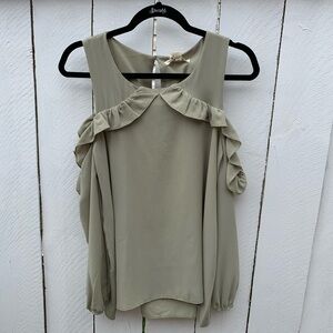 Living Dolls Cold Shoulder Olive Blouse